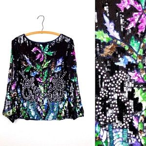 Vintage Whimsical Sequined Pearl Beaded Top